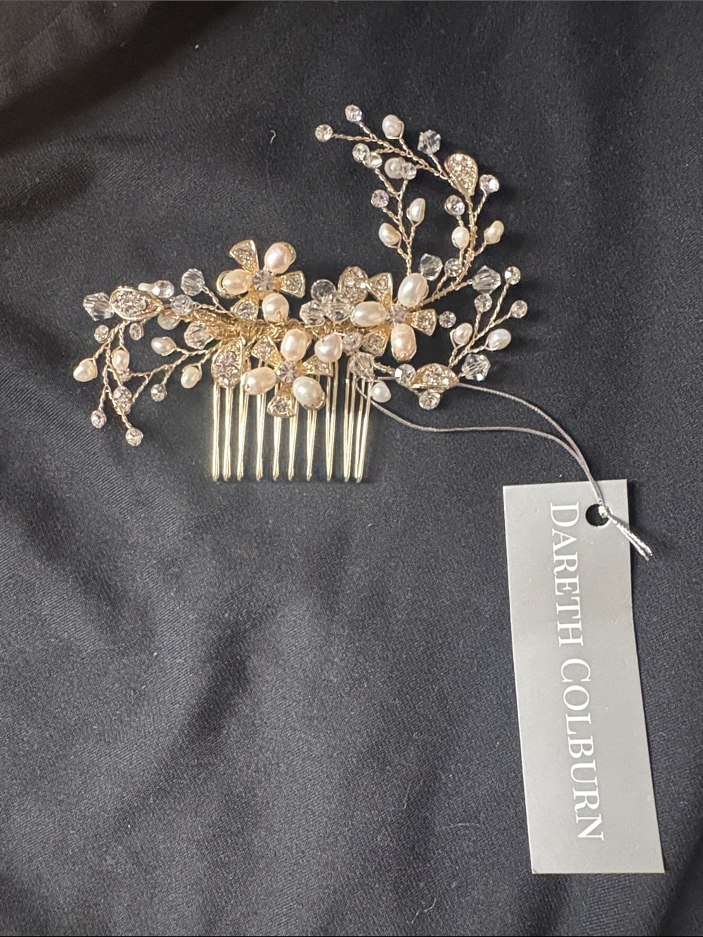 Dareth Colburn Gold Pearl Floral Hair Comb